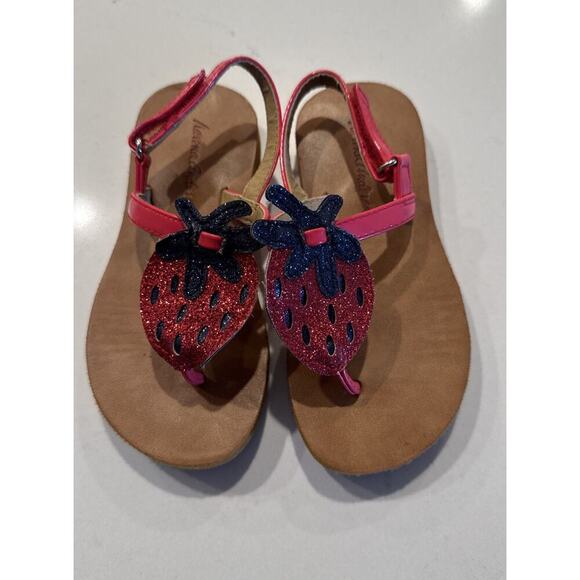 Hanna Andersson Girls Size 9/10 Piper Strawberry Sandals Sparkle Glitter Fruit - Picture 1 of 7